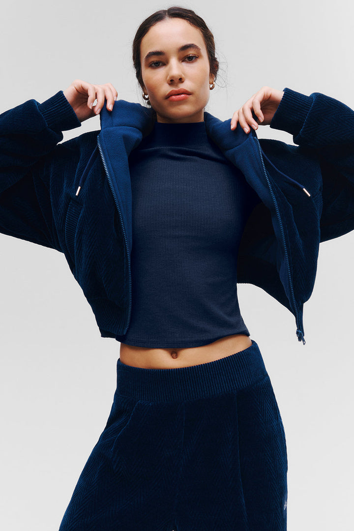 Cropped Cozy Day Full Zip Jacket - Navy
