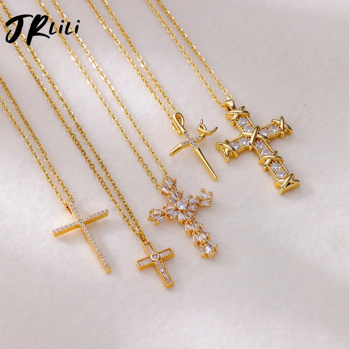 Danae Mixed Metal Cross Pendant Necklaces