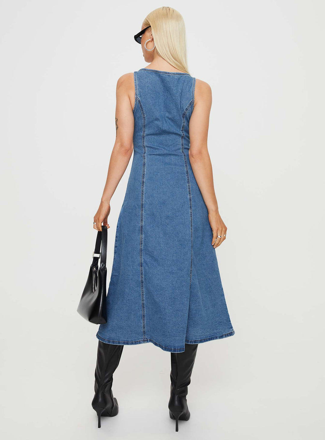 Midler Denim Midi Dress Mid Blue