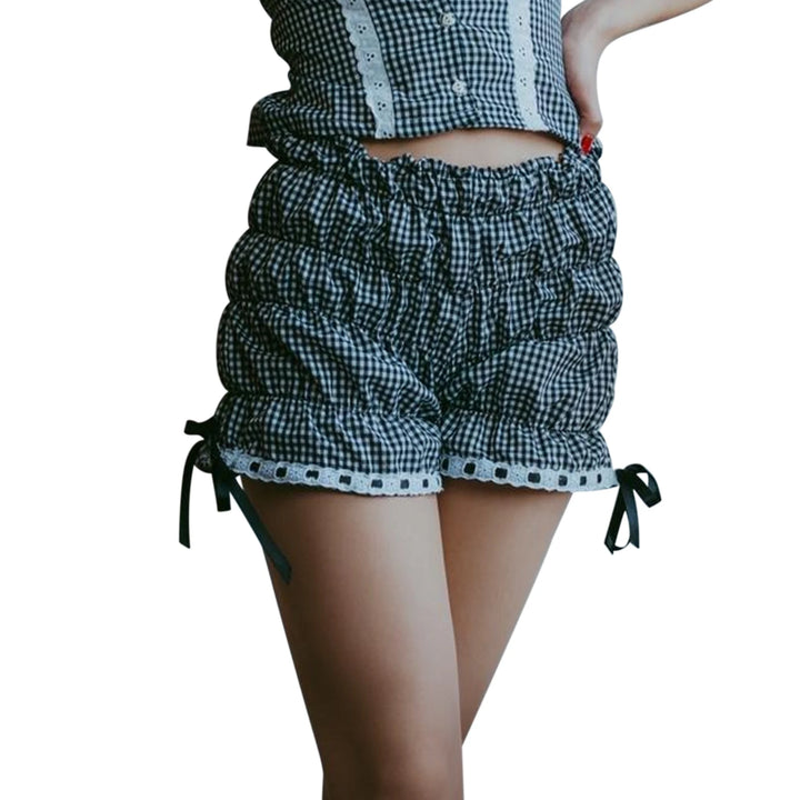 Gingham White Ribbon Ruffle Shorts