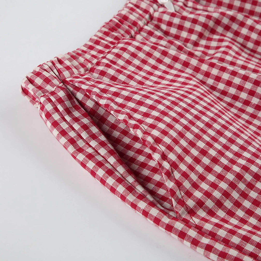 Gingham Boxer Shorts for Women Teen-Girls Elastic Waistband Pull-On Red Blue Plaid Shorts Outfit Casual Lounge Summer Shorts