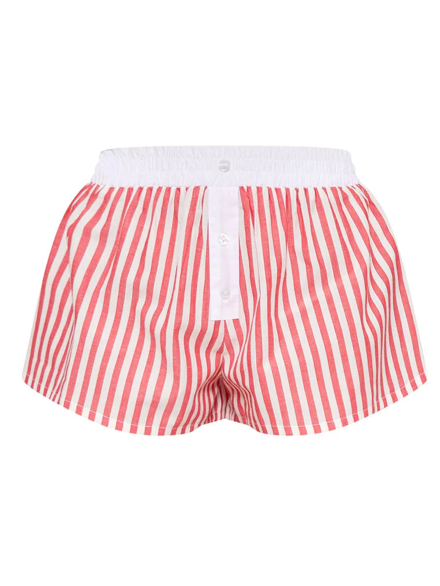 Women Striped Boxer Shorts Y2K Lounge Pajama Shorts Elastic Waist Cute Striped Print Pj Bottoms Shorts