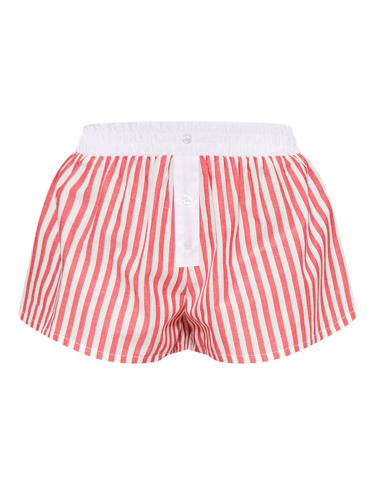 Women Striped Boxer Shorts Y2K Lounge Pajama Shorts Elastic Waist Cute Striped Print Pj Bottoms Shorts