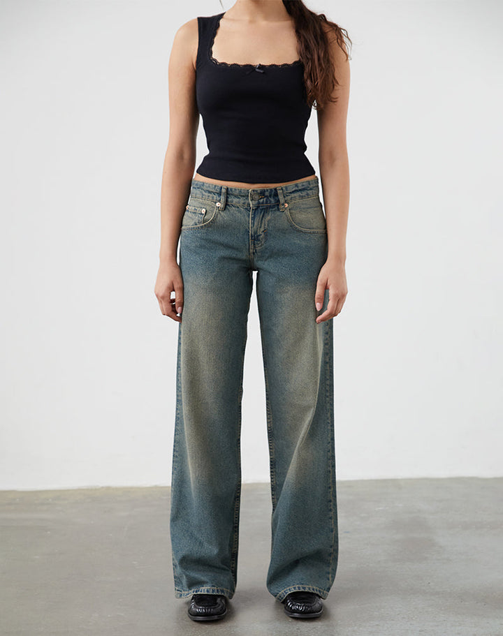 Low Rise Parallel Jeans in Brown Blue Acid