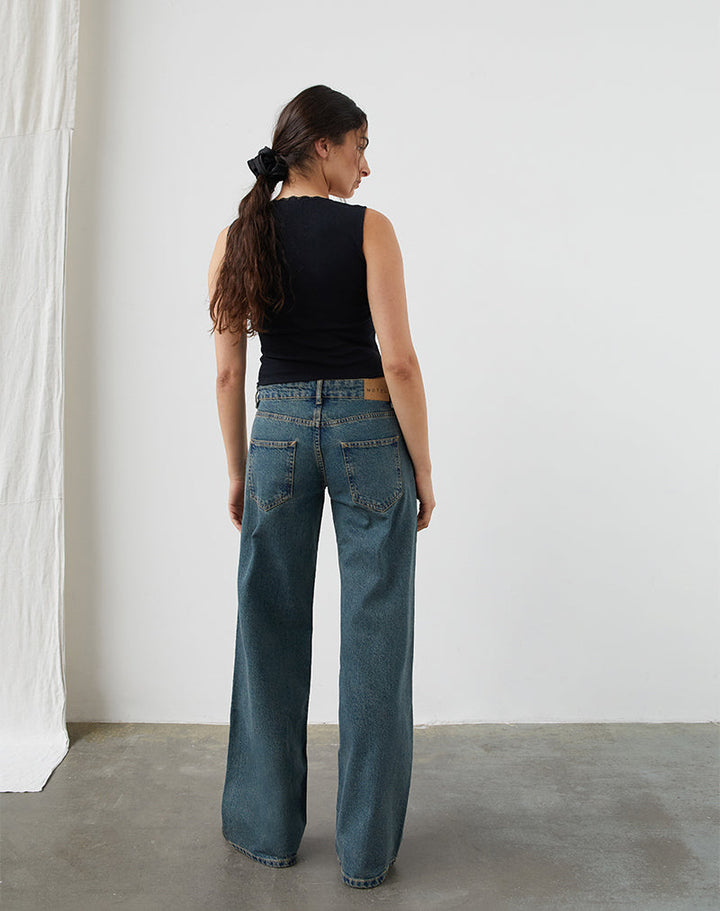 Low Rise Parallel Jeans in Brown Blue Acid