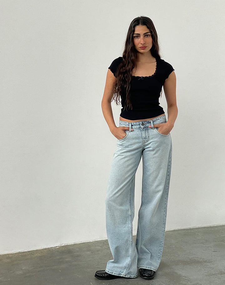 Low Rise Parallel Jeans In Extreme Light Wash Blue