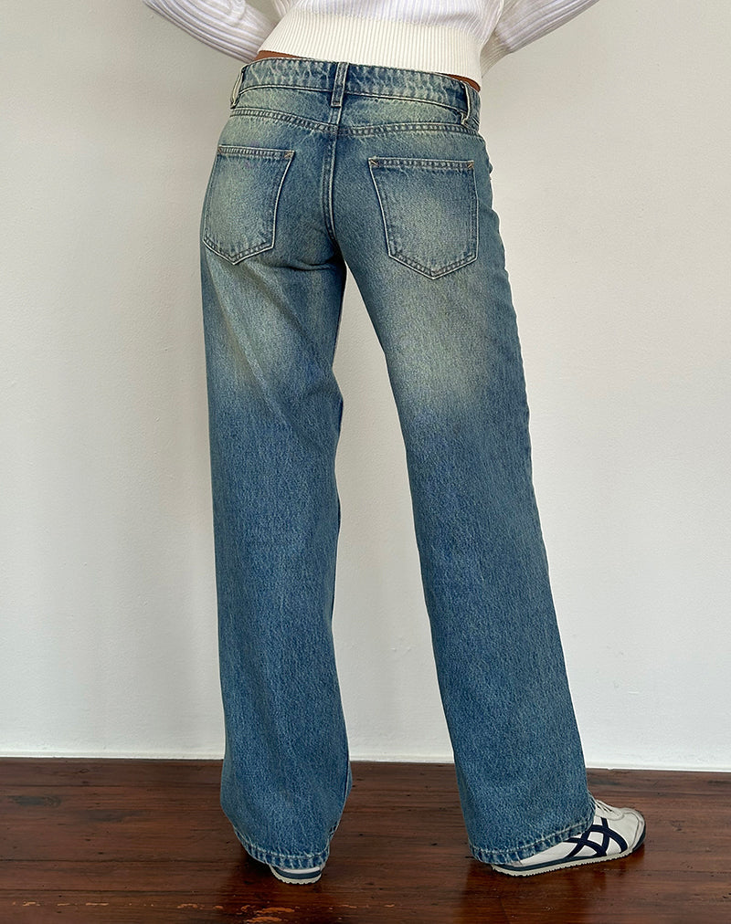 Low Rise Parallel Jeans in Sea Green