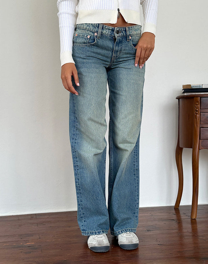 Low Rise Parallel Jeans in Sea Green