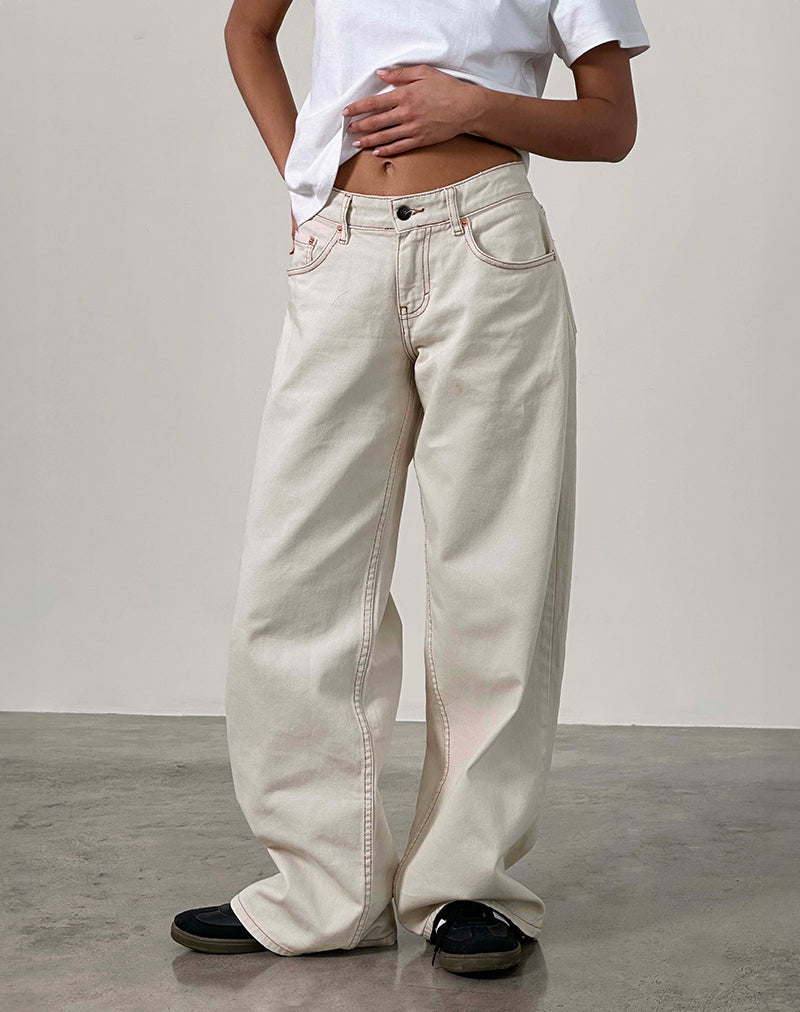 Roomy Extra Wide Low Rise Jeans in Off White