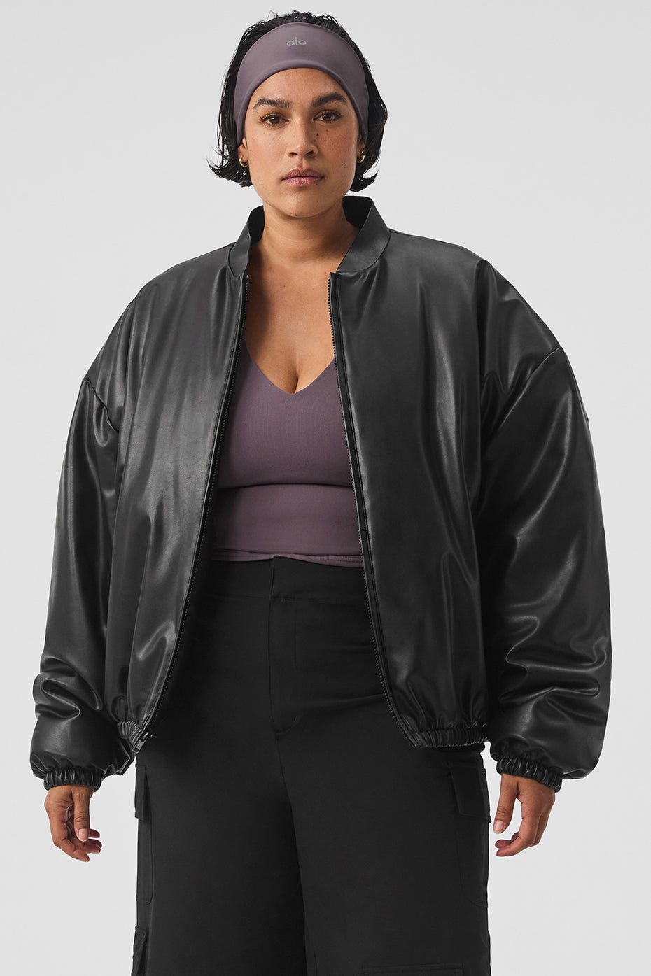 Faux Leather Premier Bomber - Black