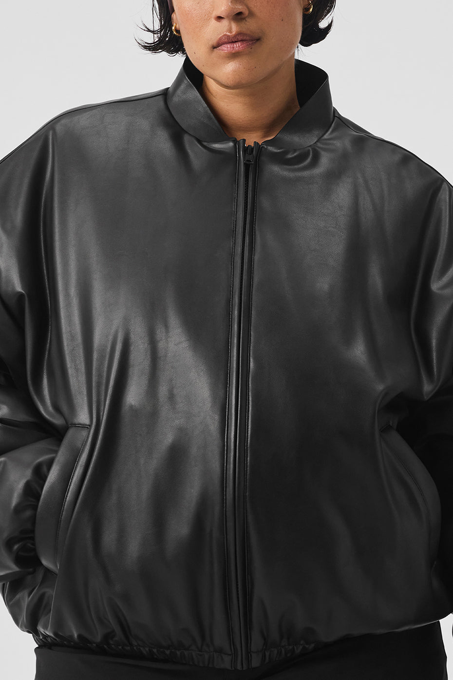 Faux Leather Premier Bomber - Black