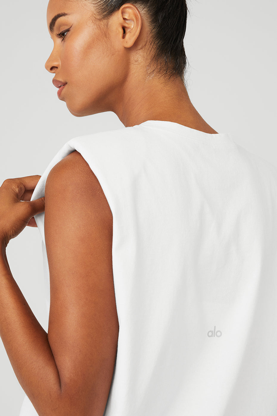 Headliner Shoulder Pad Sleeveless Tee - White