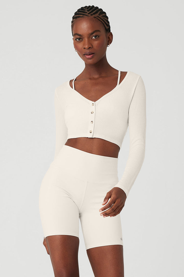 Ribbed Cropped Whisper Cardigan - Ivory