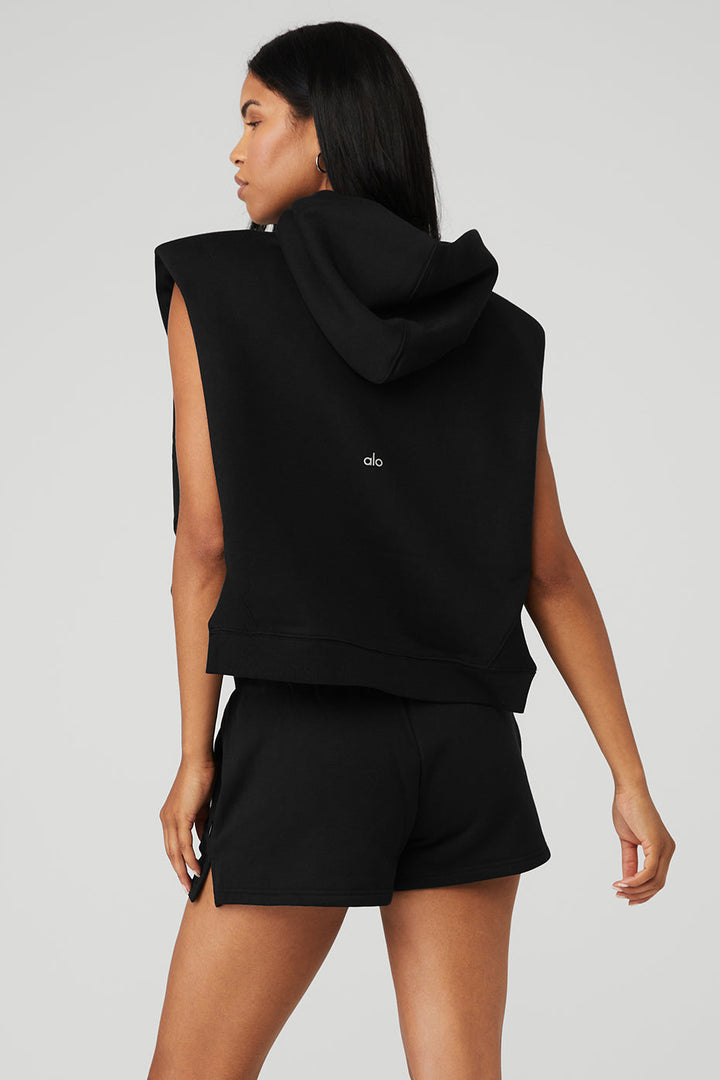 Cropped Headliner Shoulder Pad Sleeveless Coverup - Black