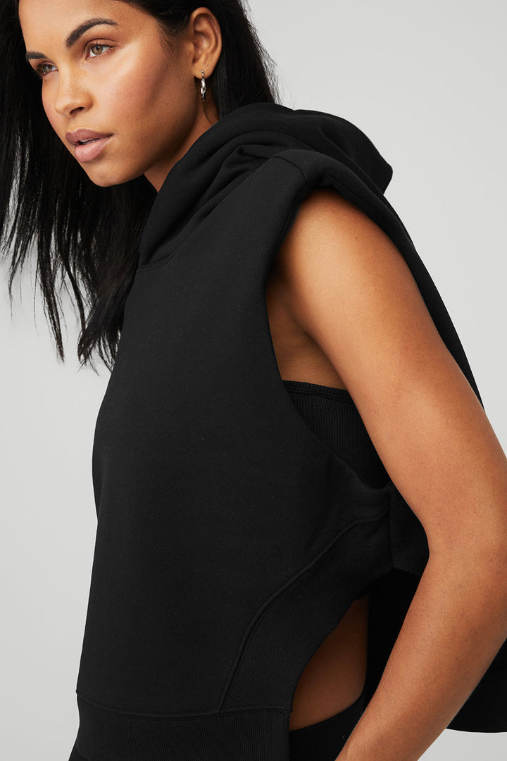 Cropped Headliner Shoulder Pad Sleeveless Coverup - Black