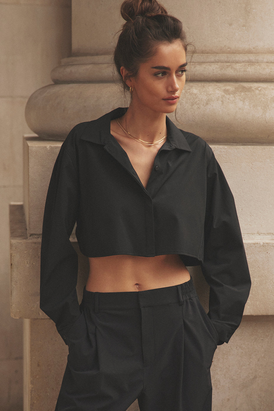 Cropped Take Me Out Button Up - Black