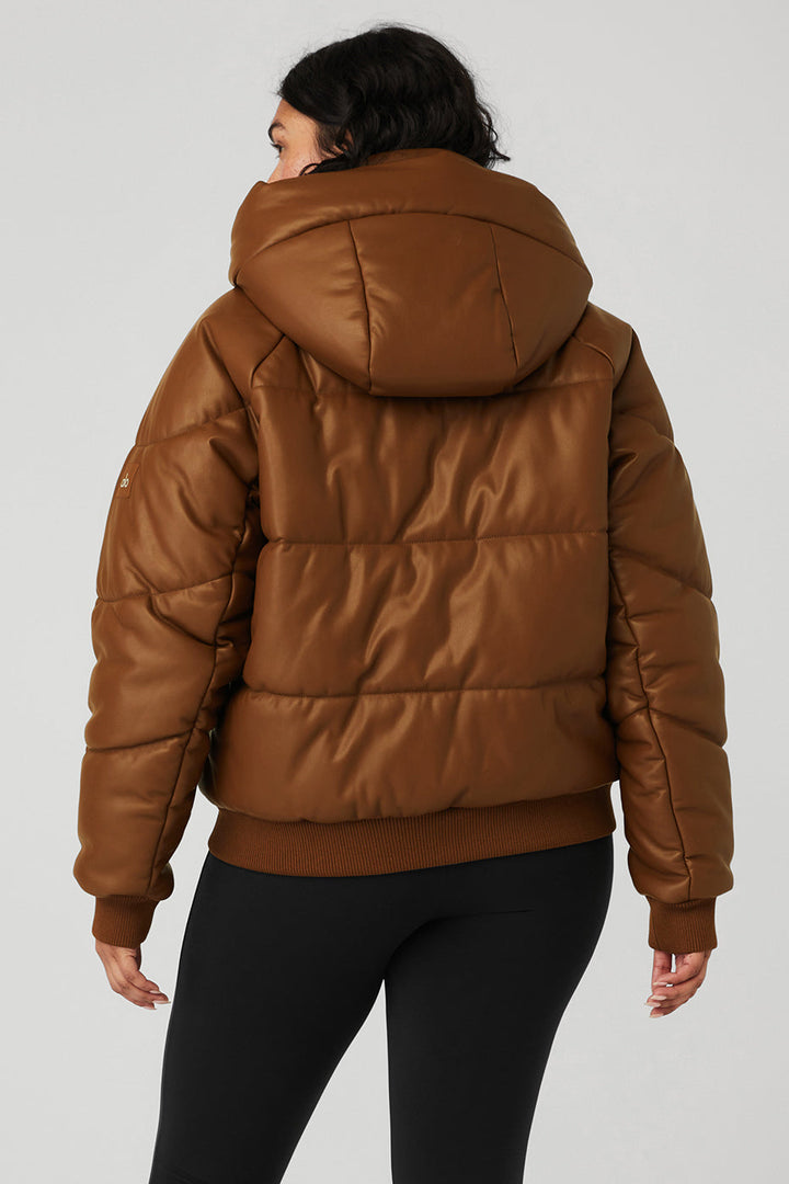 Faux Leather Boss Puffer - Cinnamon Brown