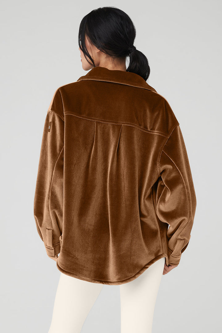 Velour Horizon Shacket - Cinnamon Brown