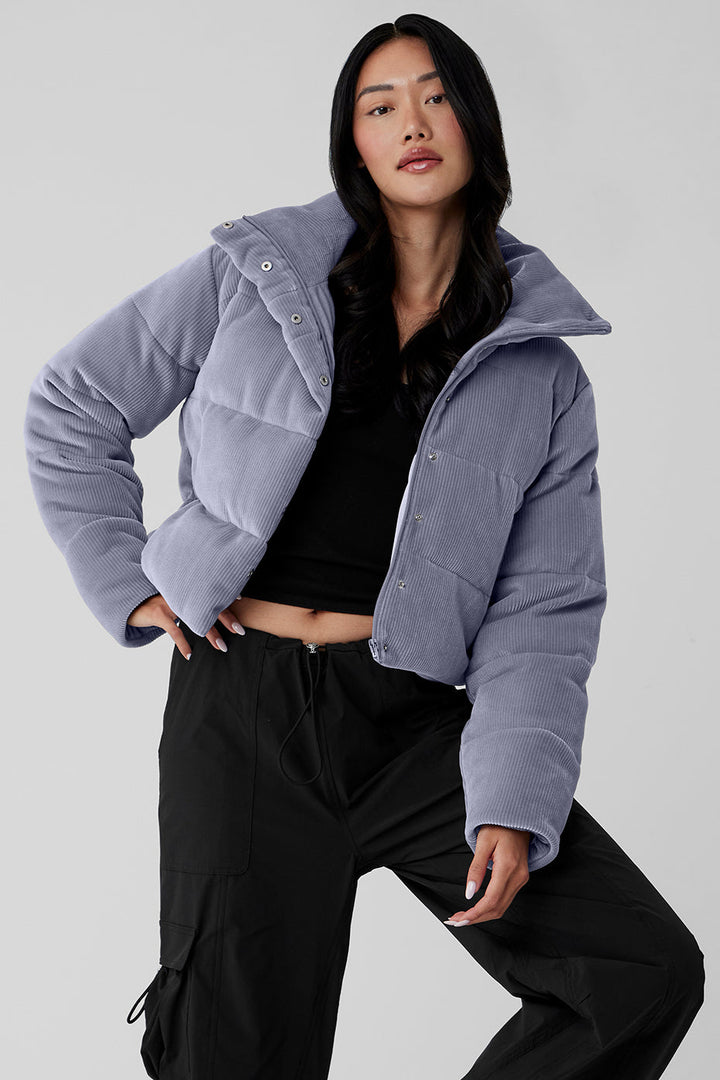 Soft Ridged Velour Golden Hour Puffer - Fog