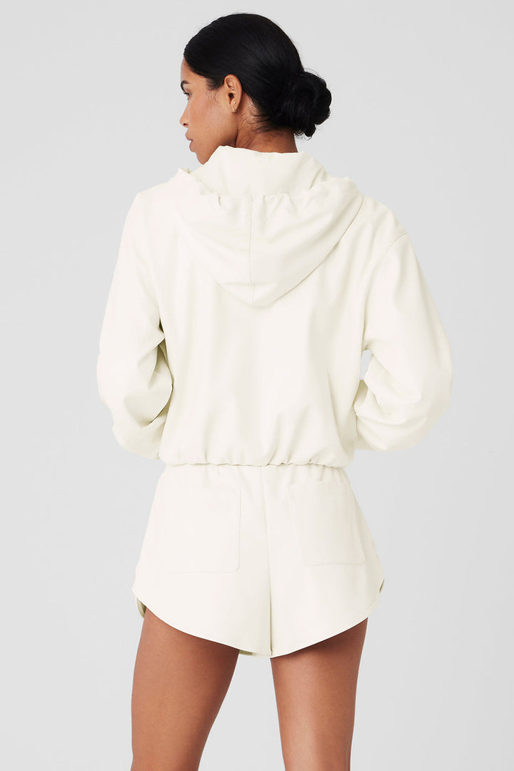 Faux Leather Power Hour Full Zip Cropped Jacket - Ivory