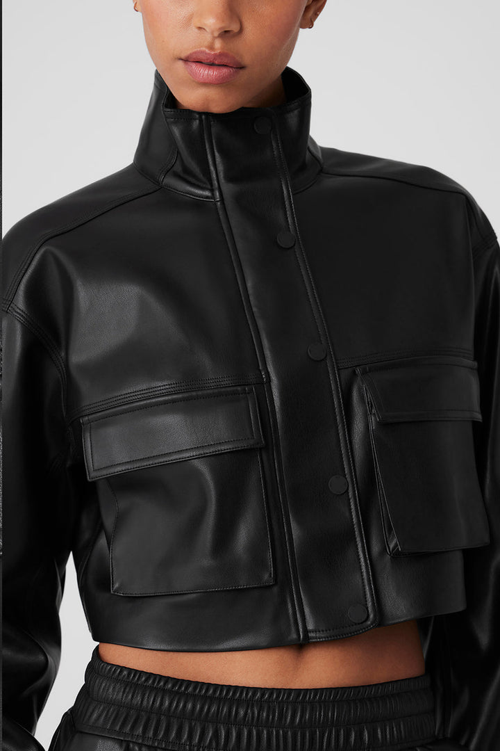 Faux Leather Power Hour Jacket - Black