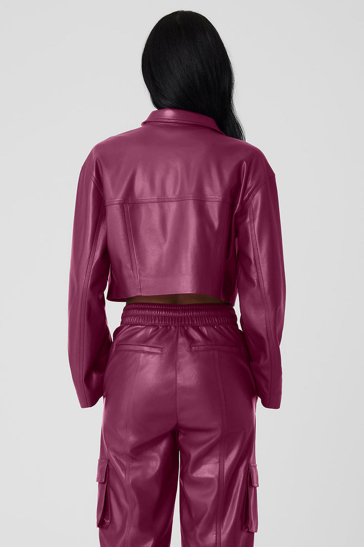 Faux Leather Power Hour Jacket - Wild Berry