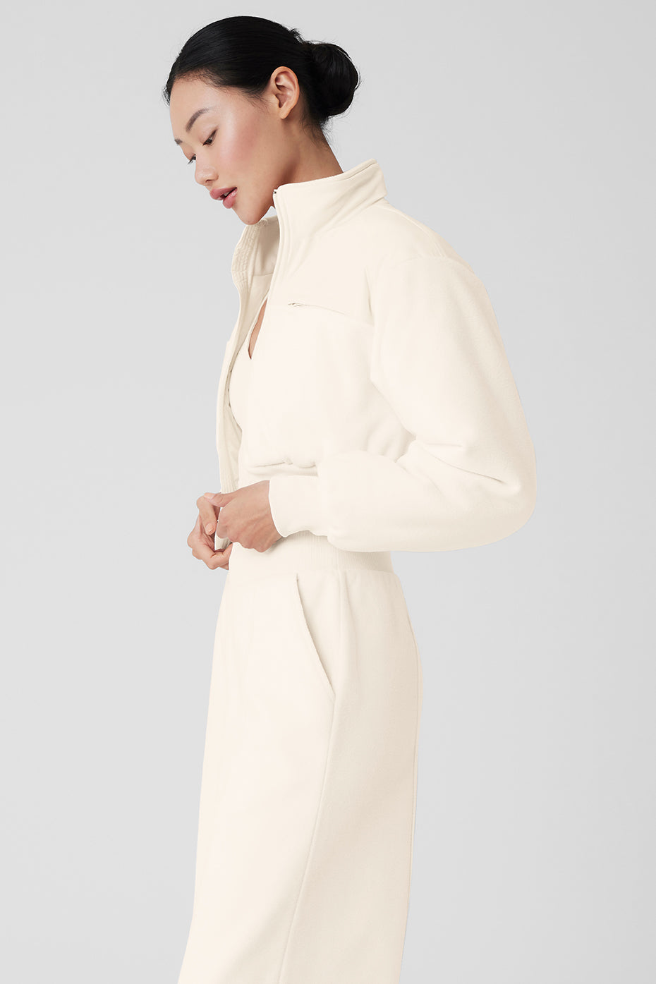 Polar Fleece Cropped Wintry Mix Jacket - Ivory