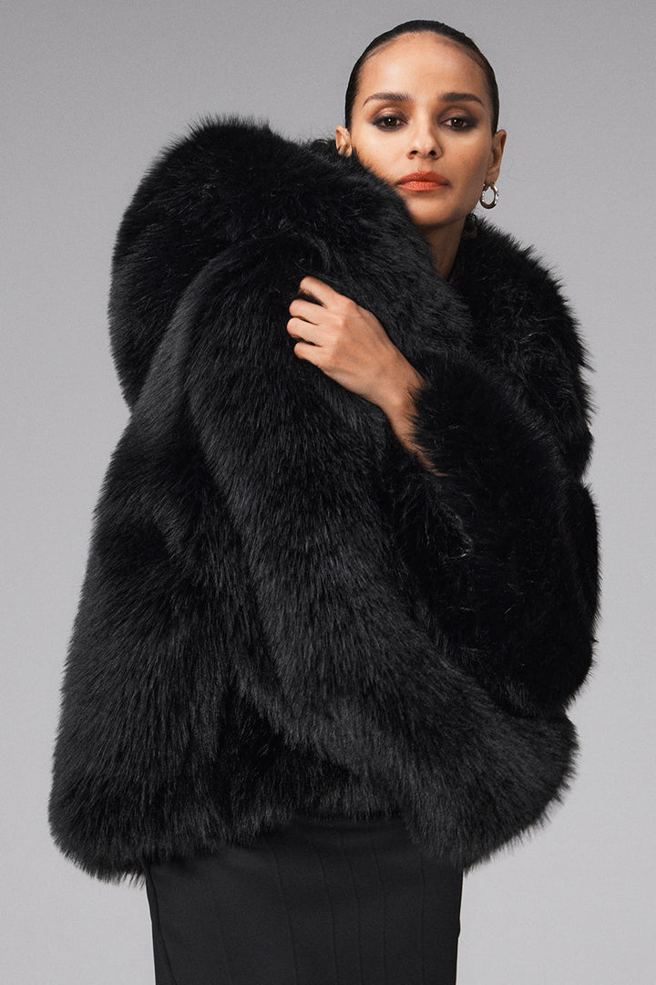 Opulent Faux Fur Statement Jacket - Black