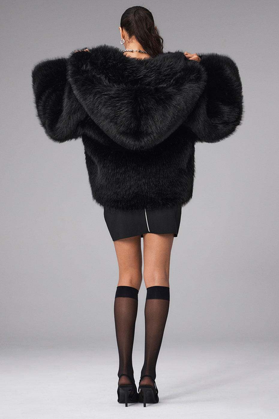 Opulent Faux Fur Statement Jacket - Black