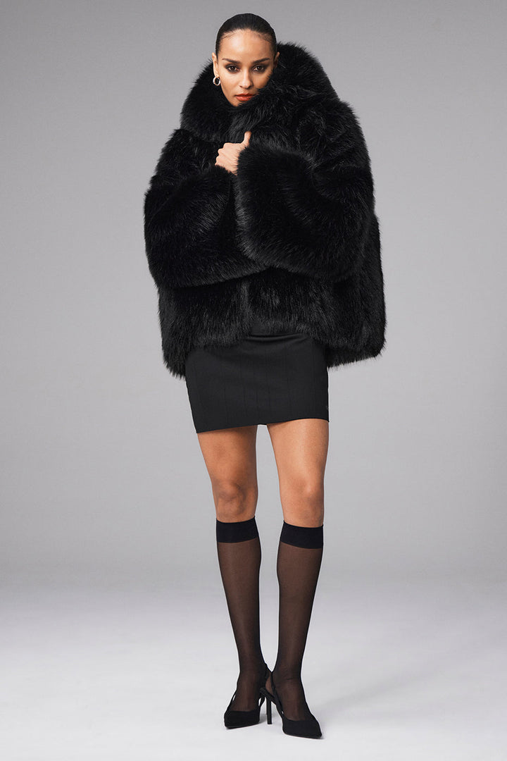 Opulent Faux Fur Statement Jacket - Black