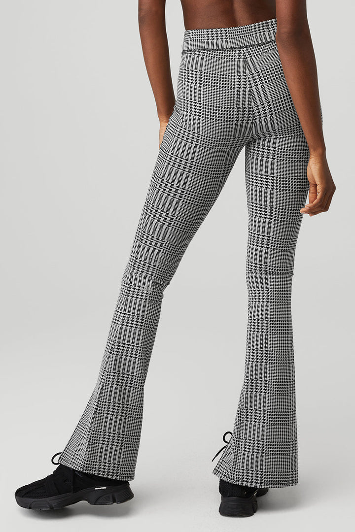 Jacquard High-Waist Glenplaid Flutter Legging - Titanium/Black