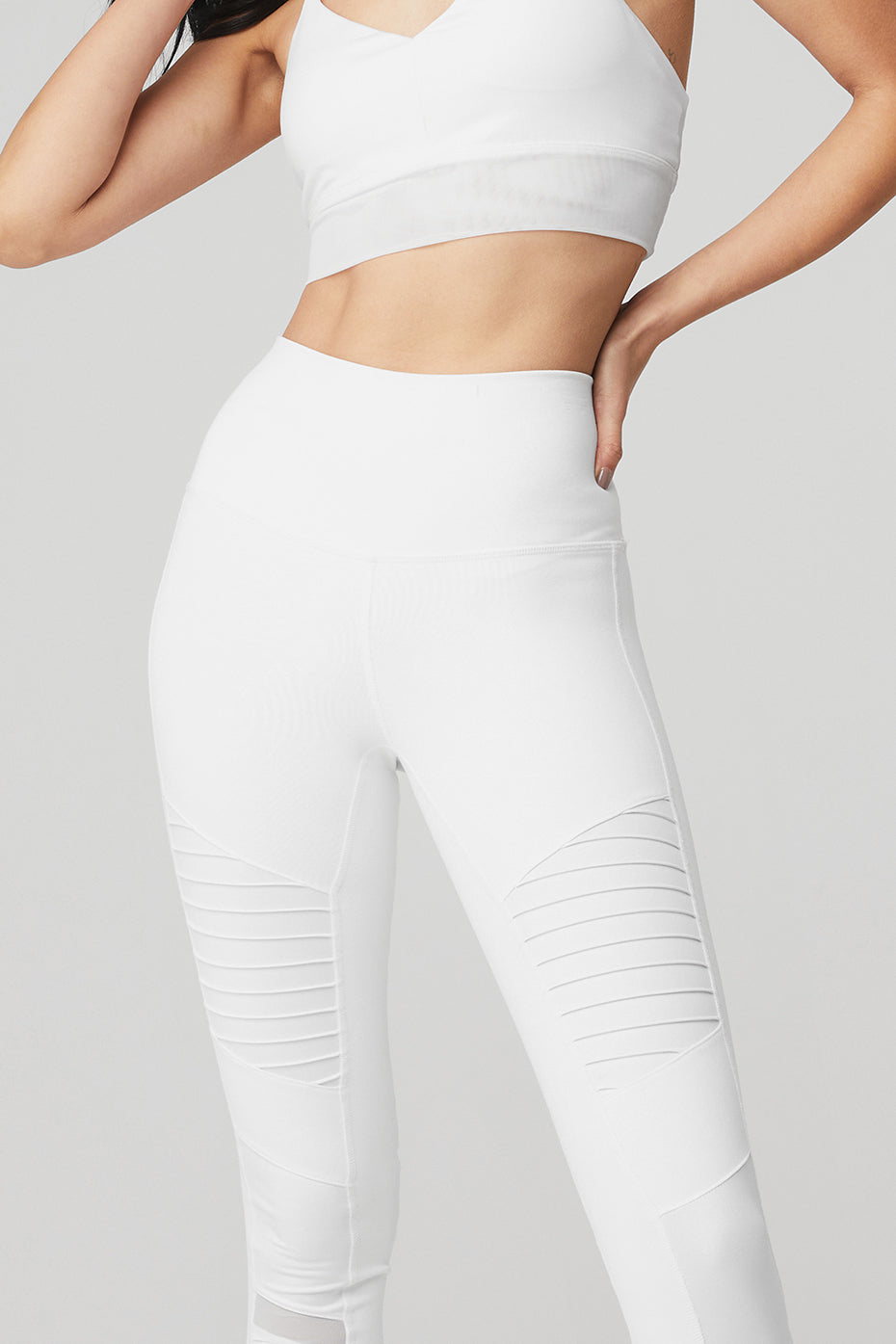 High-Waist Moto Legging - White/White Glossy