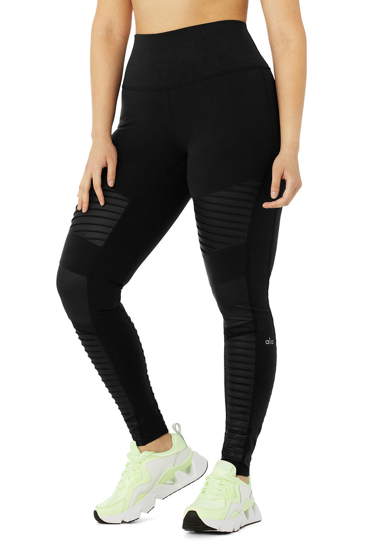 High-Waist Moto Legging - Black/Black Glossy