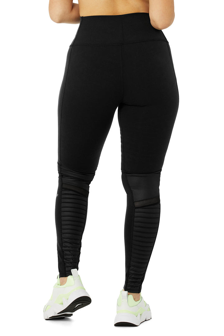 High-Waist Moto Legging - Black/Black Glossy