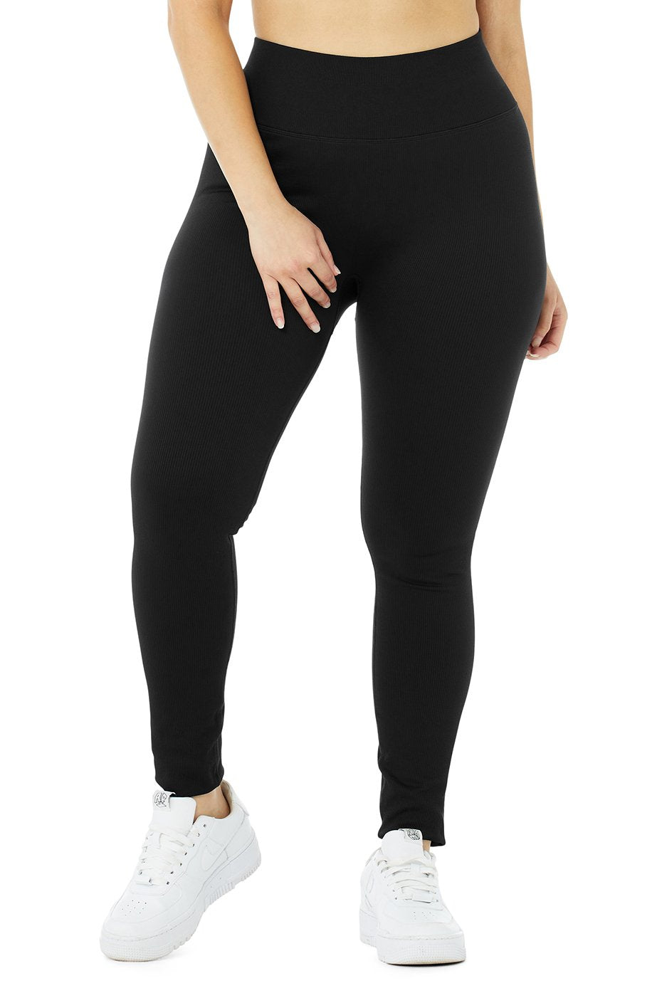 Seamless High-Waist Ribbed Legging - Black