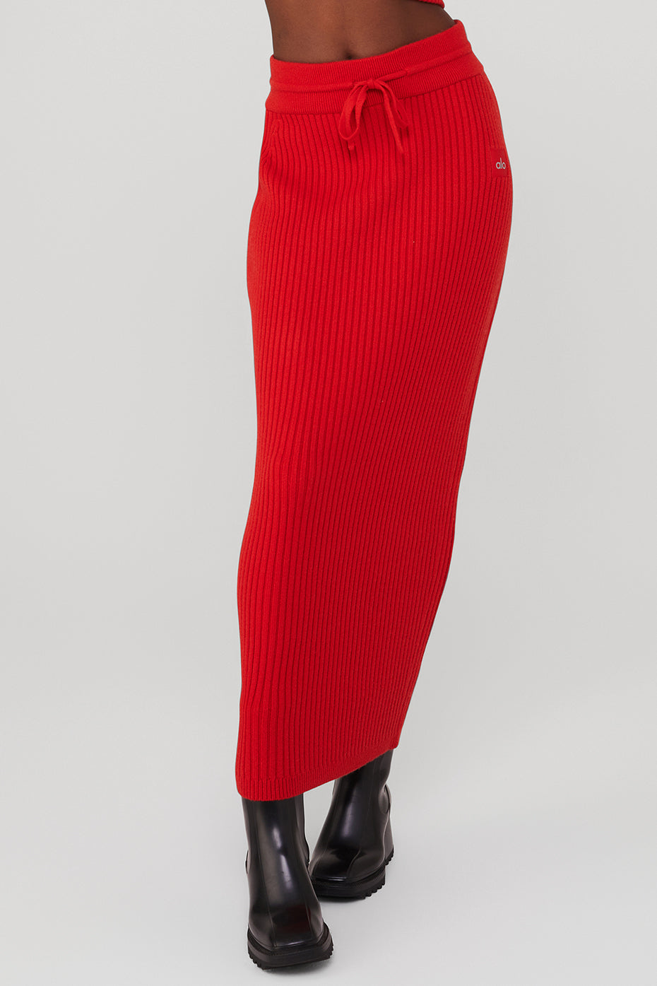 Cashmere Ribbed High-Waist Winter Dream Skirt - Red Flame