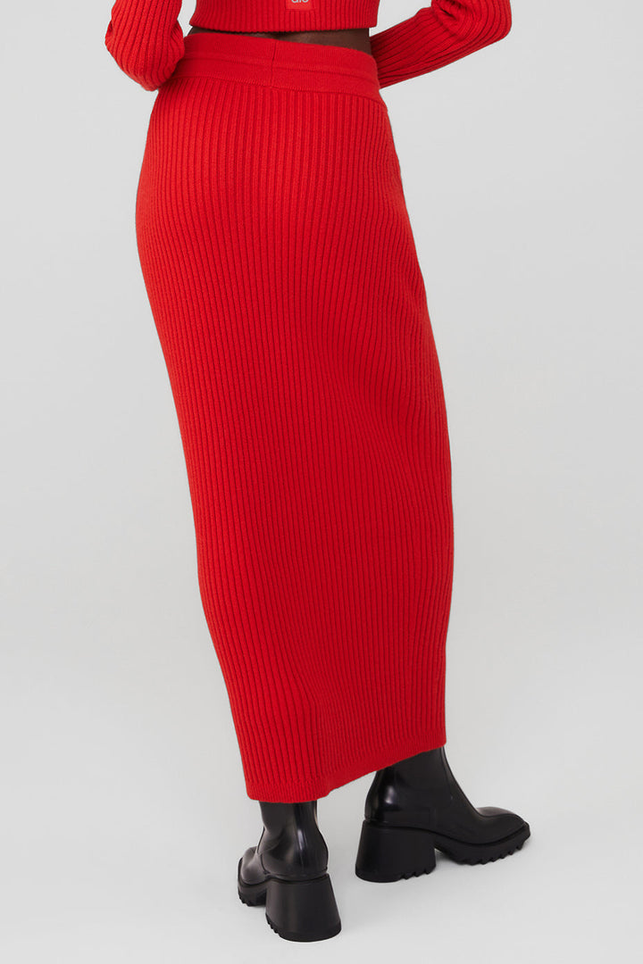 Cashmere Ribbed High-Waist Winter Dream Skirt - Red Flame