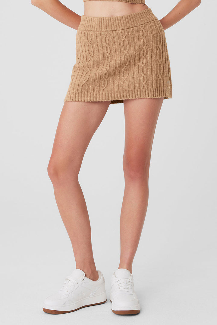 Cable Knit Winter Bliss Mini Skirt - Toasted Almond