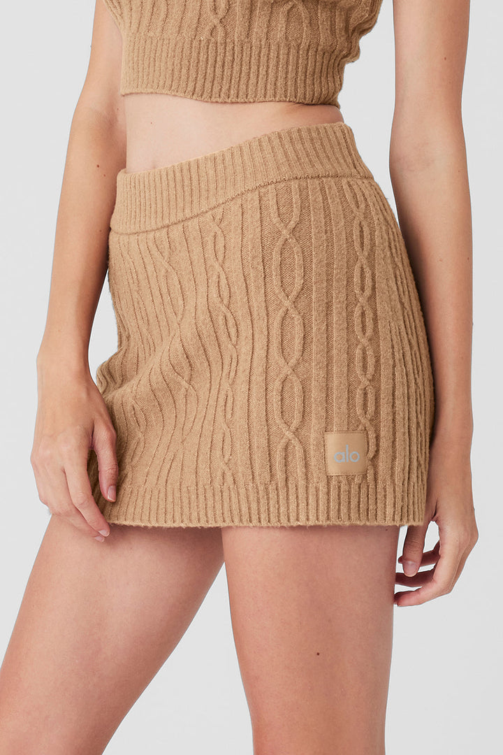 Cable Knit Winter Bliss Mini Skirt - Toasted Almond