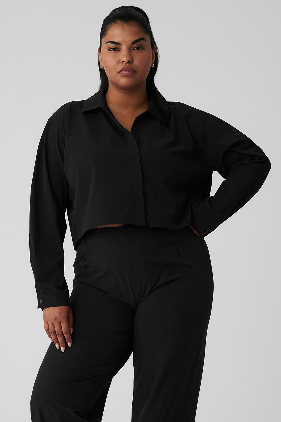 Cropped Take Me Out Button Up - Black