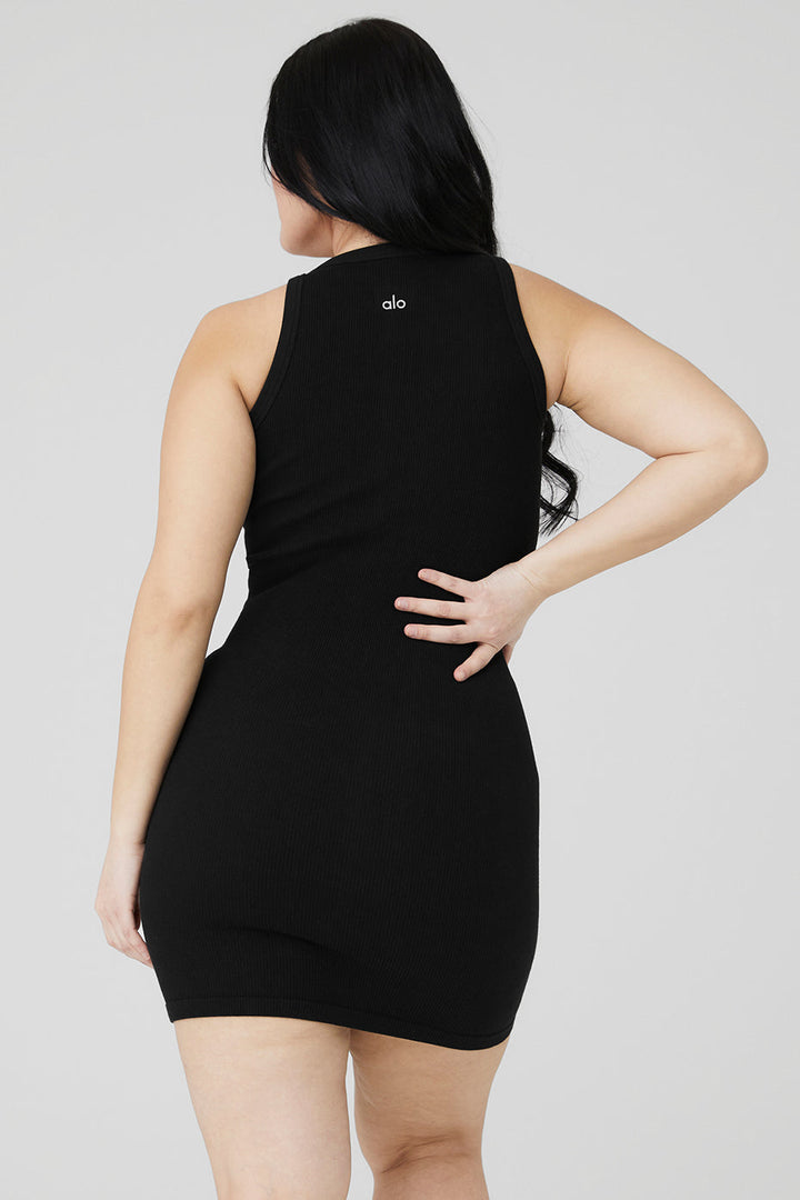 Seamless Ribbed Warm Nights Dress - Black