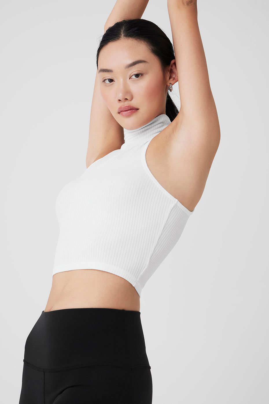 Ribbed Sea Coast Cropped Turtleneck Tank - White