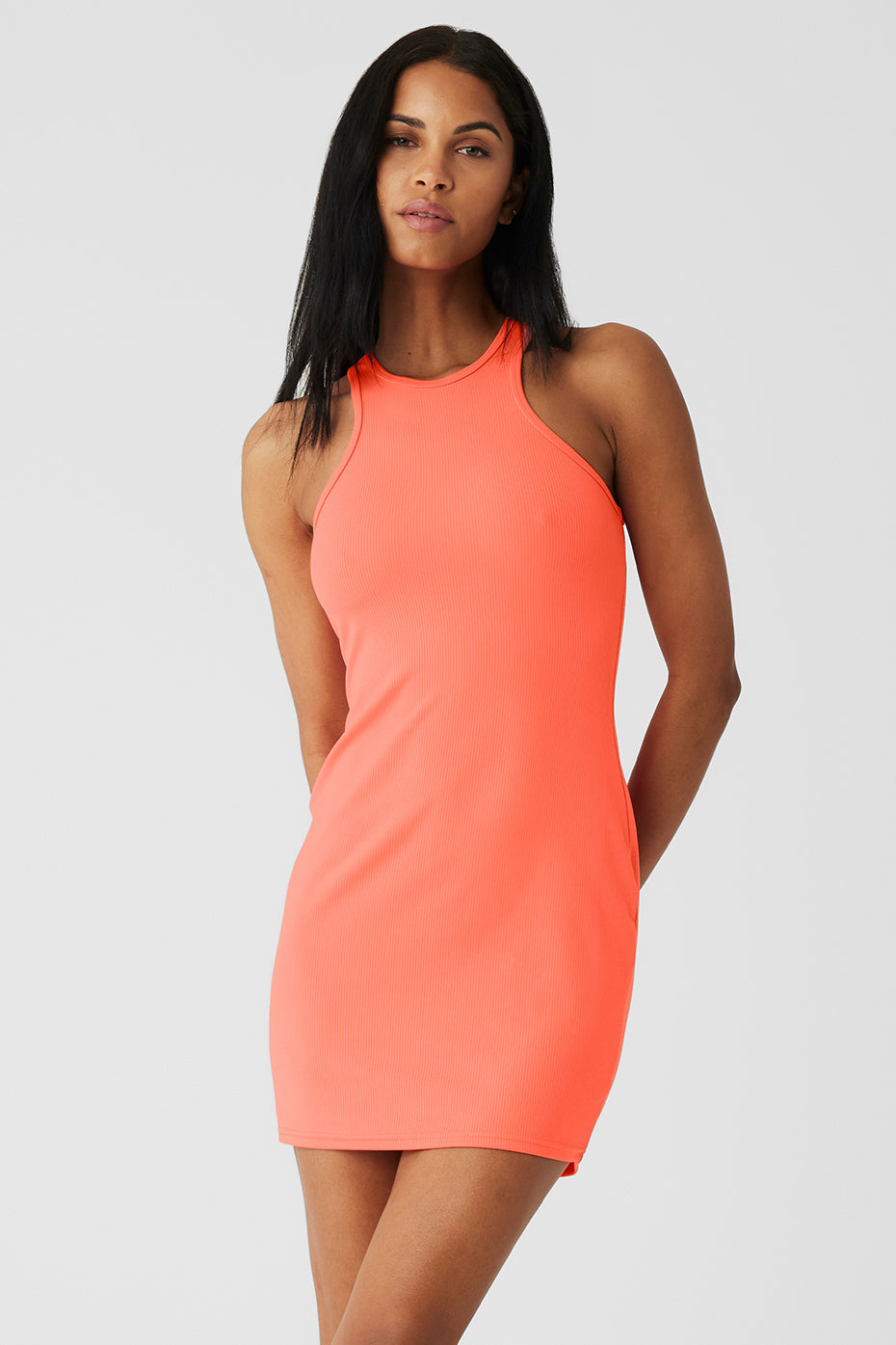 Airlift Ribbed Magnetic Dress - Candy Orange