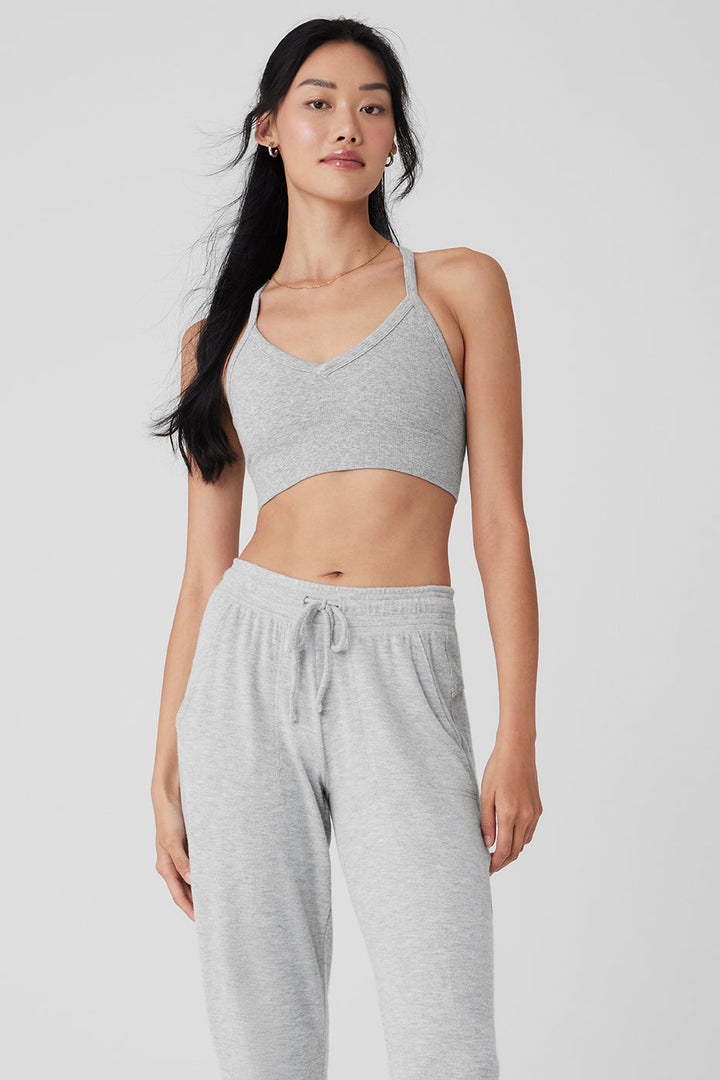 Seamless Ribbed Low Back Bra - Athletic Heather Grey