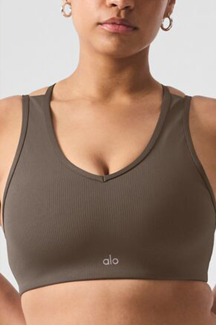 Airlift Ribbed Jump Start V-Neck Bra - Olive Tree