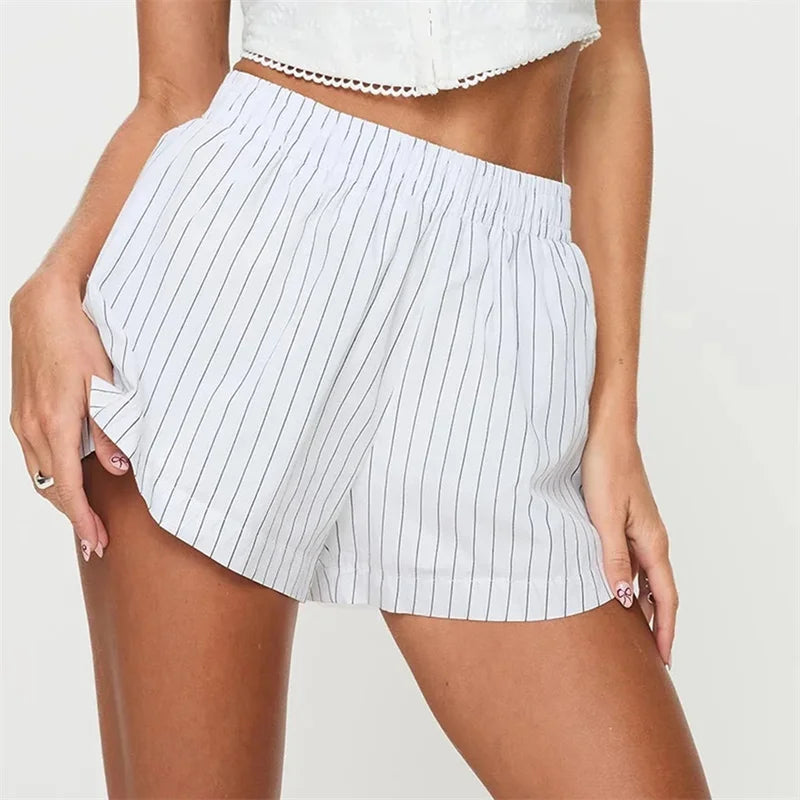 Women Y2K Stripes Boxer Shorts 2024 Summer Hot Pants Elastic Waist Loose Fit Boy Shorts Cute Lounge Sleep Shorts Jogging Bottoms